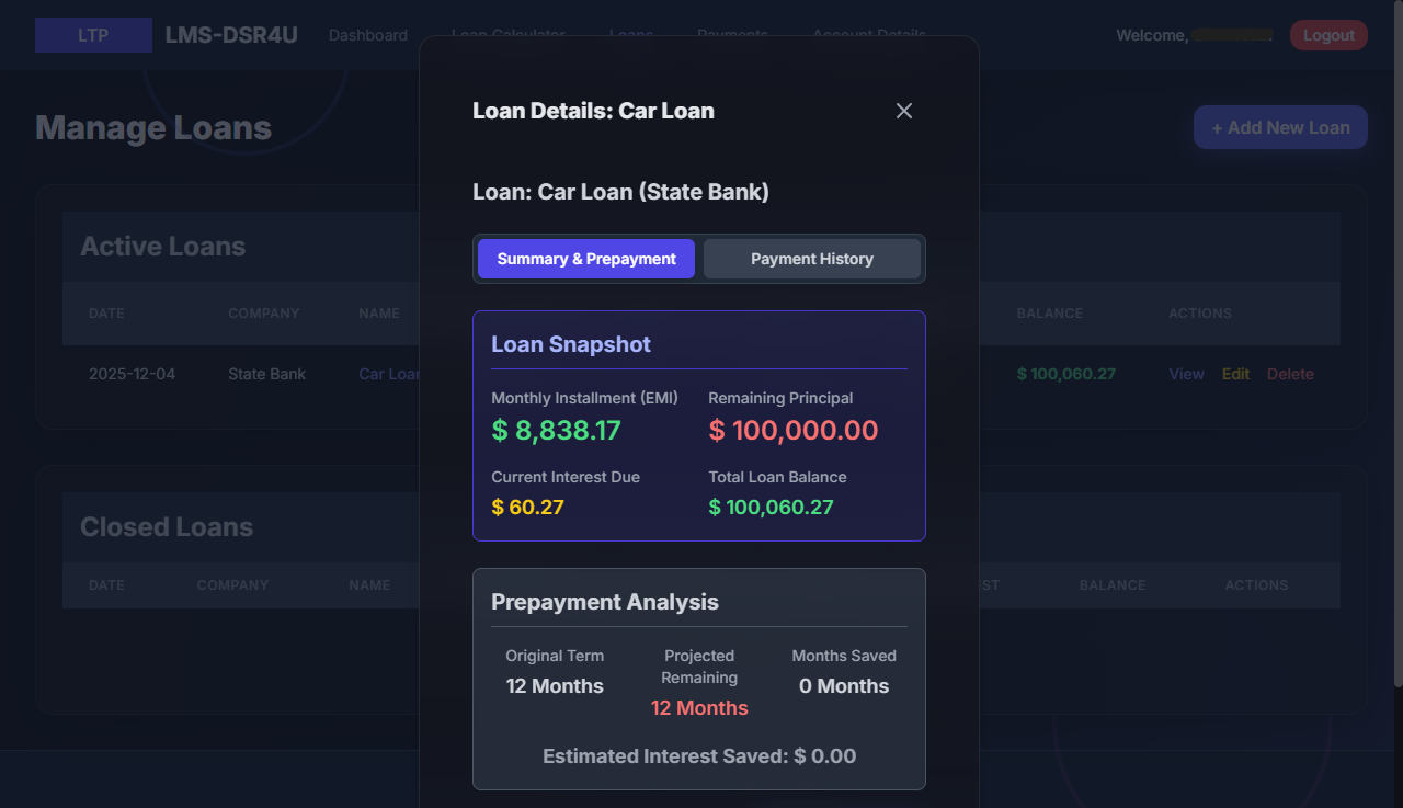 Loan Tracking View Screenshot 2